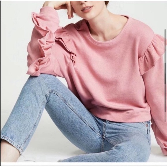 LoveShackFancy Sweaters - NWT LoveShackFancy Pink Ruffle Sweatshirt
